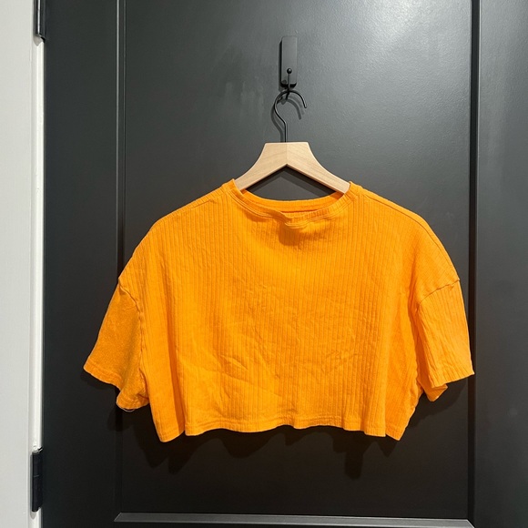 Bright orange wide cropped ribbed top size small - Picture 2 of 2